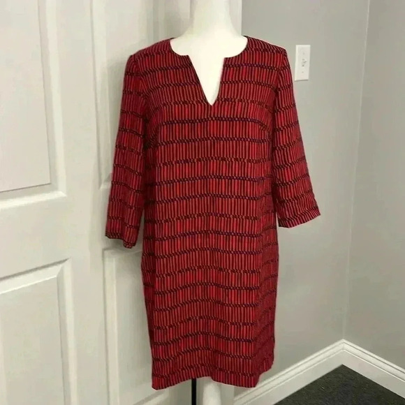 Boden Dresses & Skirts - Boden Red Navy Shift Jersey Dress Womens Size 8 Long 3/4 length Sleeve